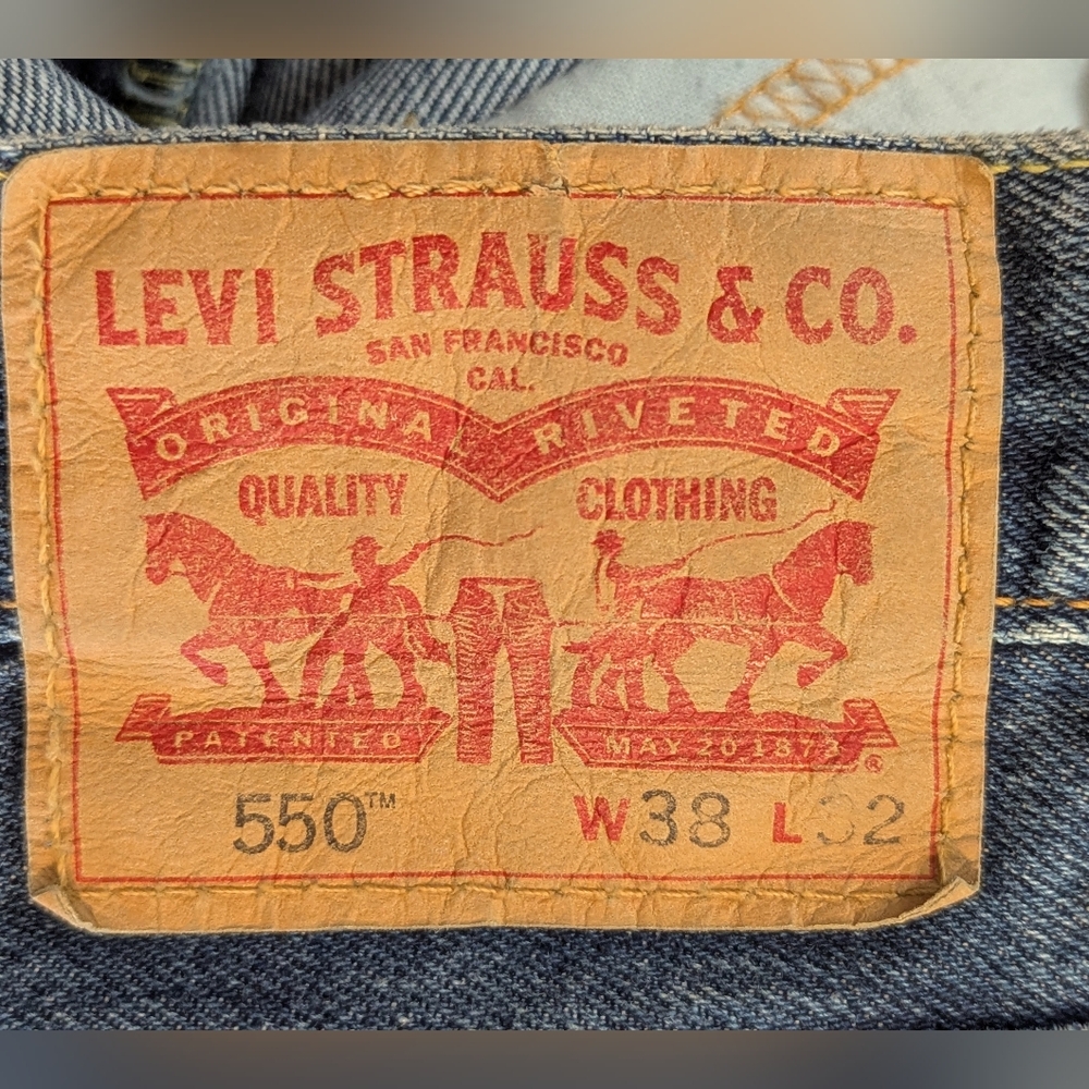 Levi's 550 Dark Blue Straight Relaxed Jeans Red Tab 38x32 Excel Used Cond Men's - Picture 2 of 6